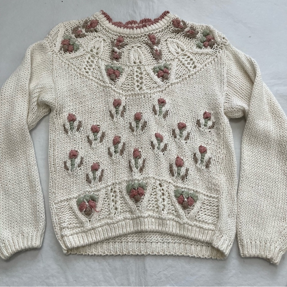 Vintage Needles & Yarn Cream Pink Knit Sweater 80’s